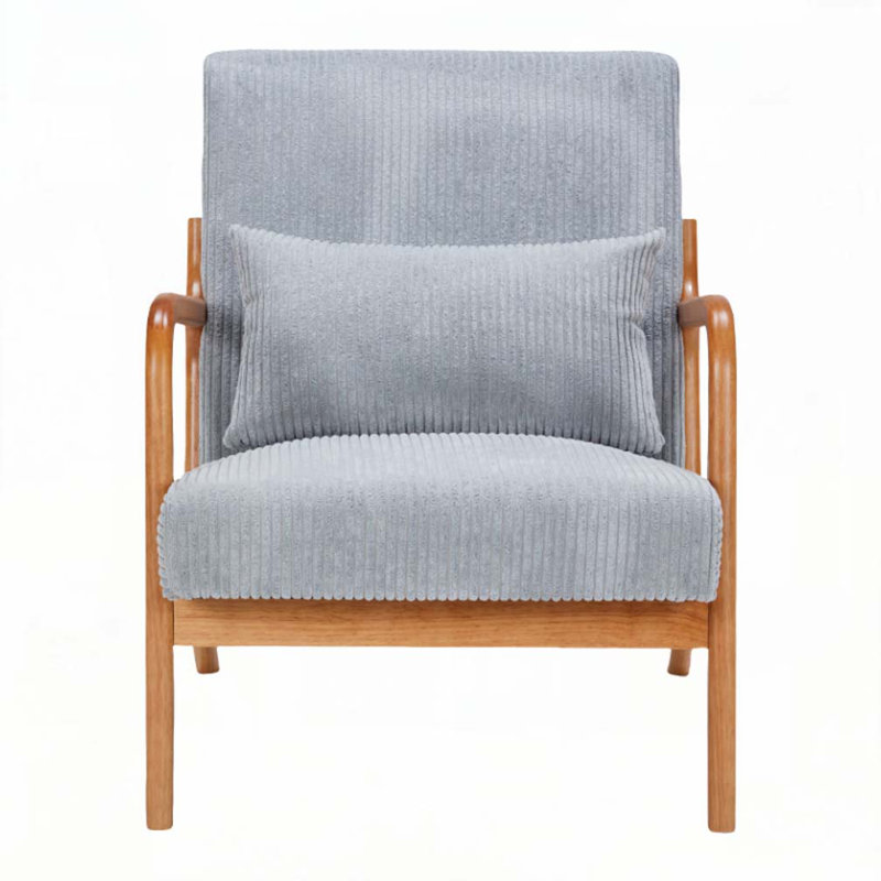 Chaise de lecture rembourrée avec structure en bois massif, Gris clair, Bois
