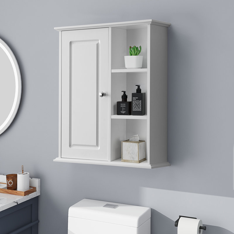  24 in. W x 7 in. D x 28 in. H Wall Bathroom Cabinet Over The Toilet Storage, White