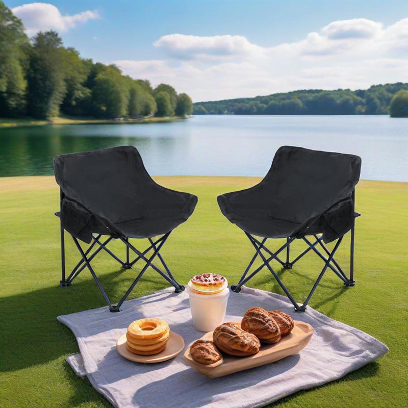 2 chaises de camping d'extérieur pliables / portatives, sac de transport, noir