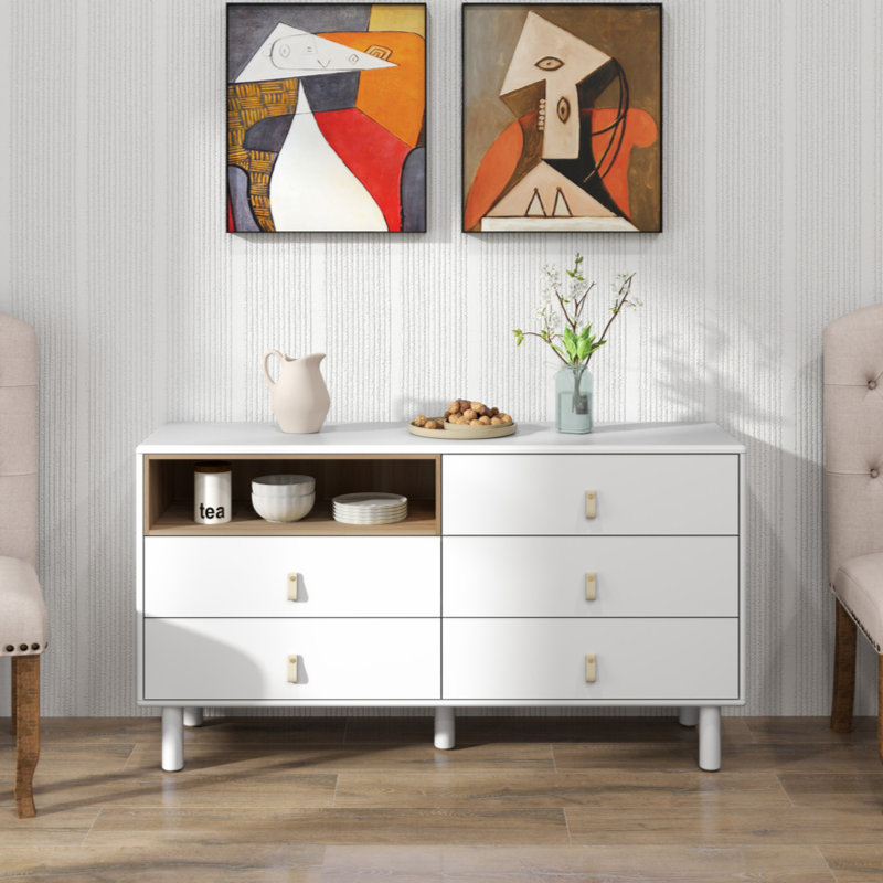 Commode 5 tiroirs Hobert, Blanc