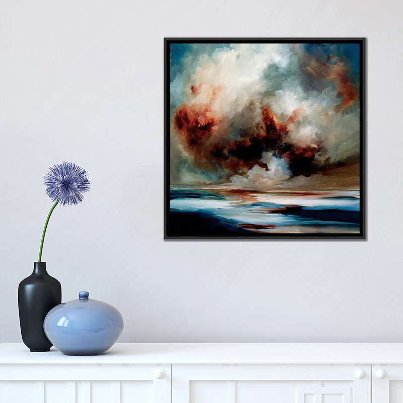 « energy heat », peinture sur toile tendue, H 18 po x l 18 po x P 1,5 po, Toile avec cadre noir, Pas de tapis