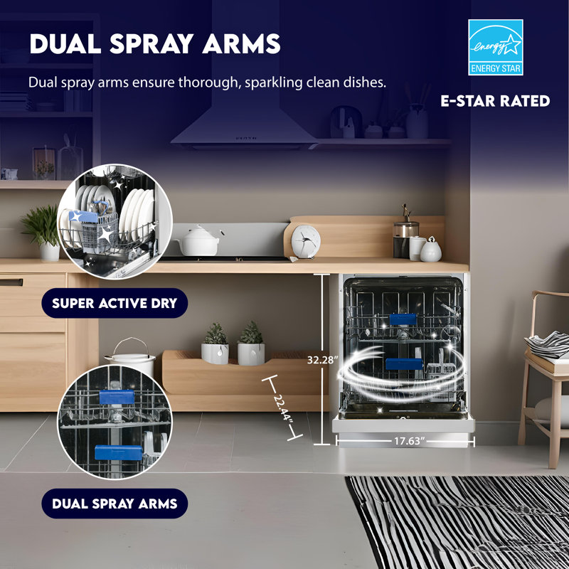 	 Equator24" Built In Dishwasher 14 Place Setting Wine Rack 8 Wash FAST 50 Delay1/2Load 110V E-Star ADA, White