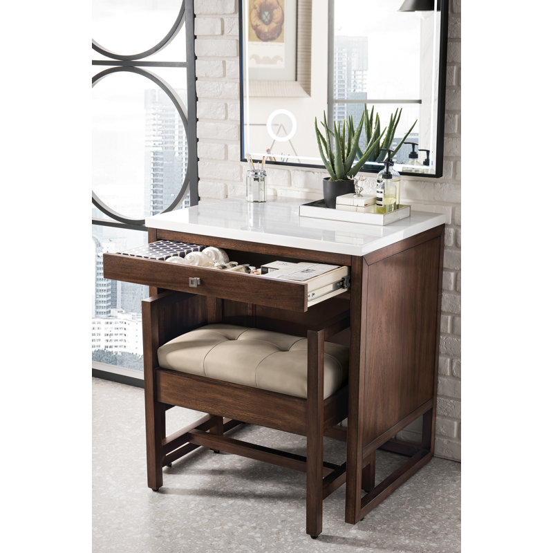 Athens 30" Single Bathroom Vanity, Mid Century Acacia/White Zeus