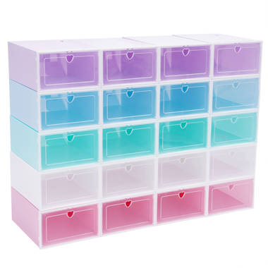 13.19 Foldable Shoe Storage Box Stackable Shoe Container Transparent (Set of 20) Rebrilliant