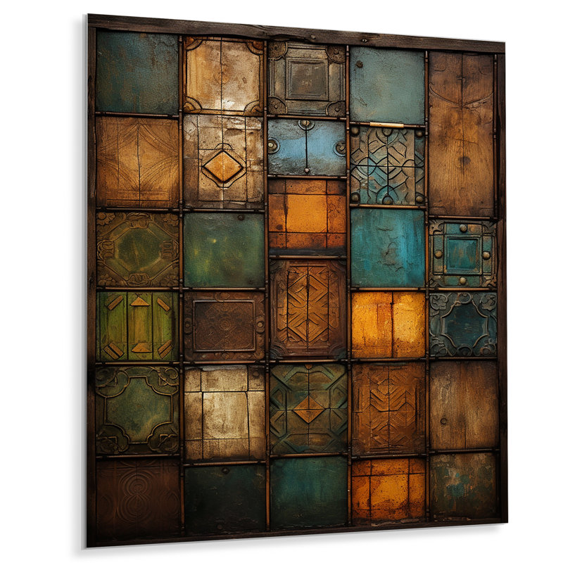 «Green Stones Tiles III», art mural en métal abstrait, H 32 po x l 16 po x P 1 po