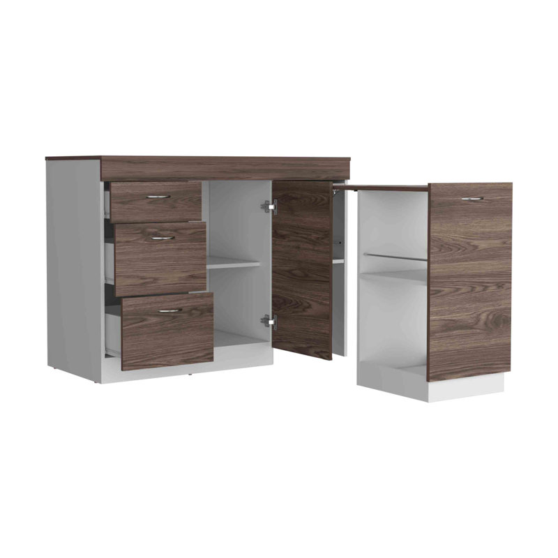 Armoire de cuisine, trois tiroirs, deux tablettes intérieures, une armoire flexible