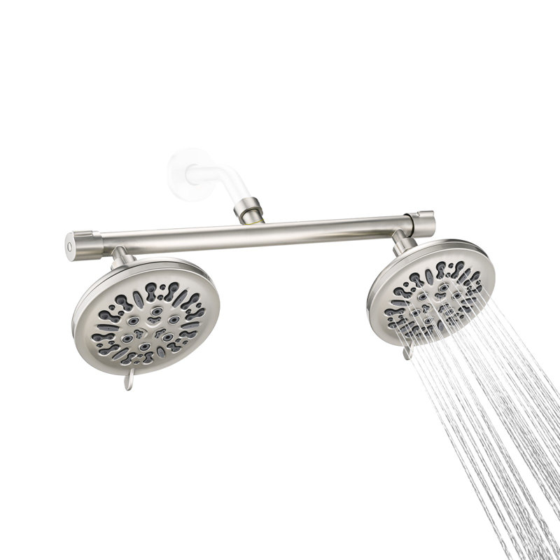 Pomme de douche double avec valve intégrée, conception de pomme de douche double à 8 réglages à haute pression, Nickel brossé