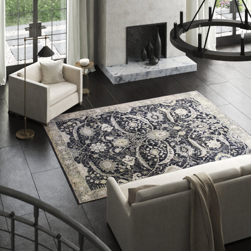 Wool Oriental Area Rug in Gray, Rectangle 7'10" x 9'11"