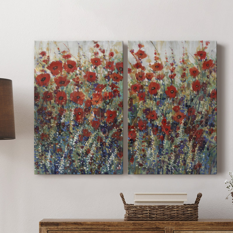 «Garden Poppies» - Toile tendue avec châssis de qualité supérieure - Prêt à être accroché, H 48 po x l 64 po