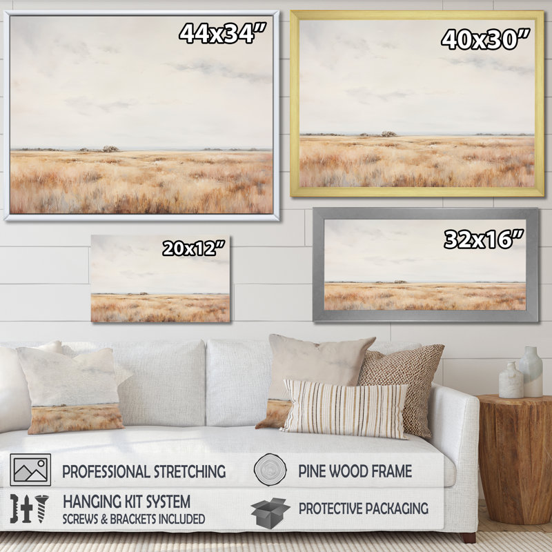 Décoration murale Pairies Scenery Breeze, H 12 po x l 20 po x P 1 po, Cadre flottant doré