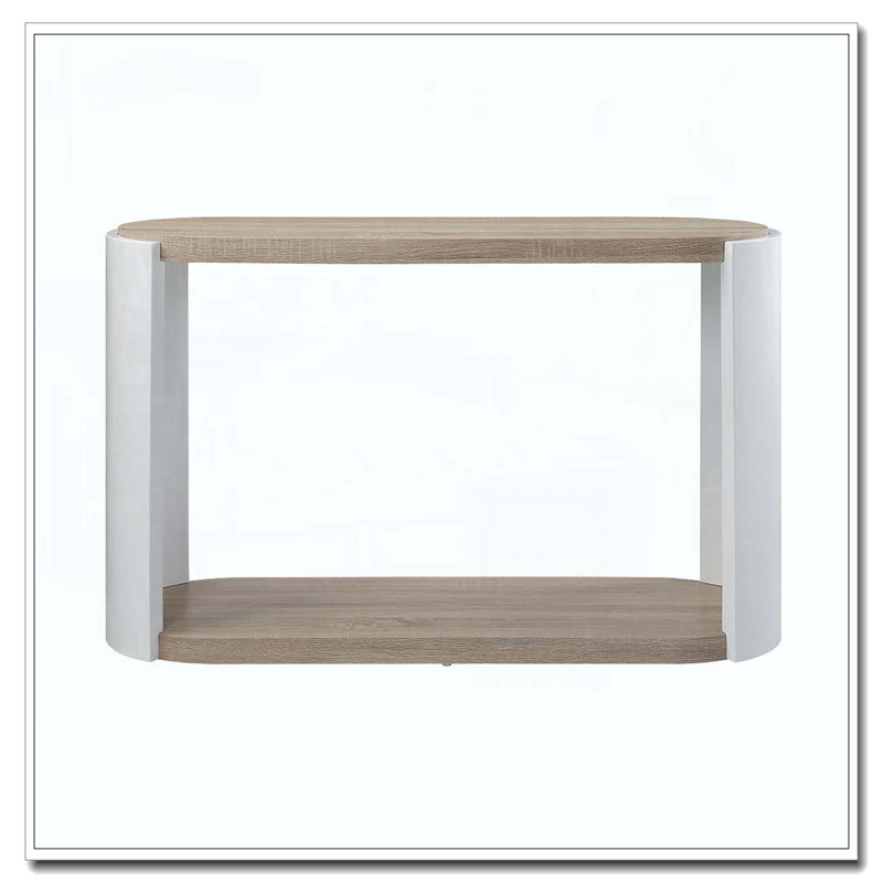 Table de canapé en chêne et blanc ultrabrillant avec tablette inférieure