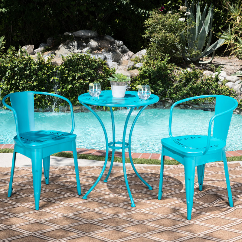 Table et chaises d'extérieur en métal Teal