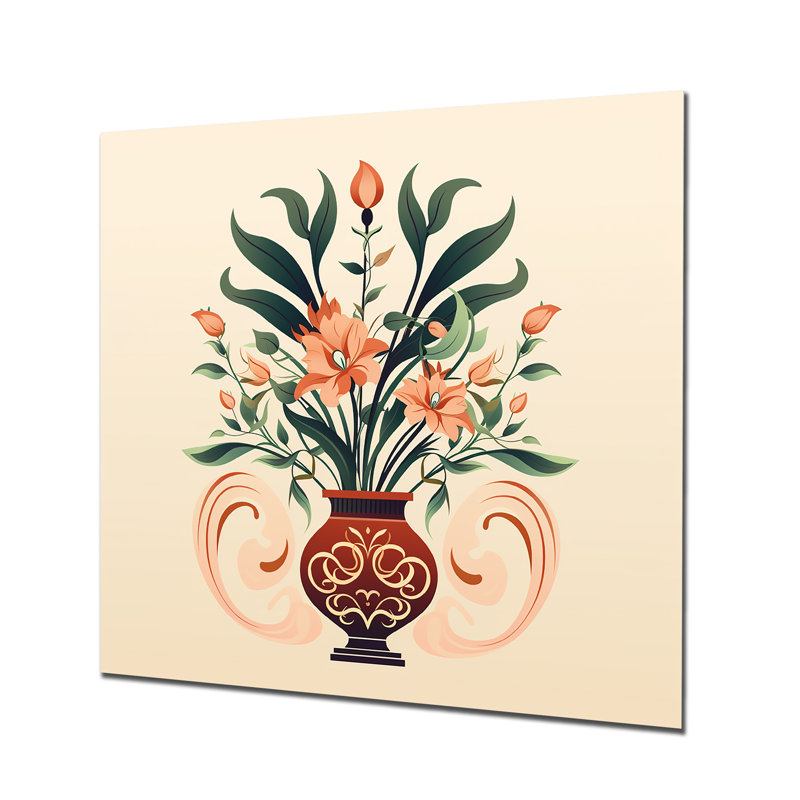 Fleurs rouges dans un vase brun de style Art nouveau - Bouquets assortis, salon d'art mural, Métal métal