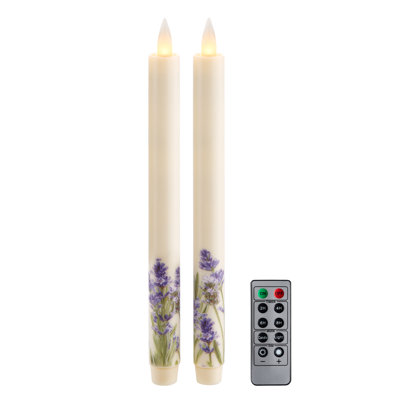 Flameless Taper Candles Flickering with Remote and Timer, 3D Moving Flame Taper Candle Battery Operated to 400 Hours, 9 Inch Window Candles, (Lilac)