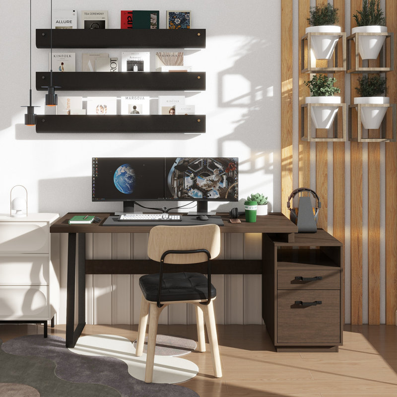 Bureau d'ordinateur à domicile avec tiroirs / dossiers suspendus de format lettre, table d'écriture 65 pouces avec tiroirs