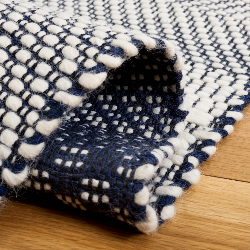 Senecal Southwestern Wool Ivory/Navy Area Rug, Square 6'