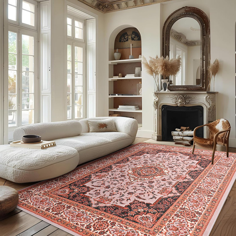 Tapis à motif floral lavable Fillender, Rectangle 5 pi x 7 pi