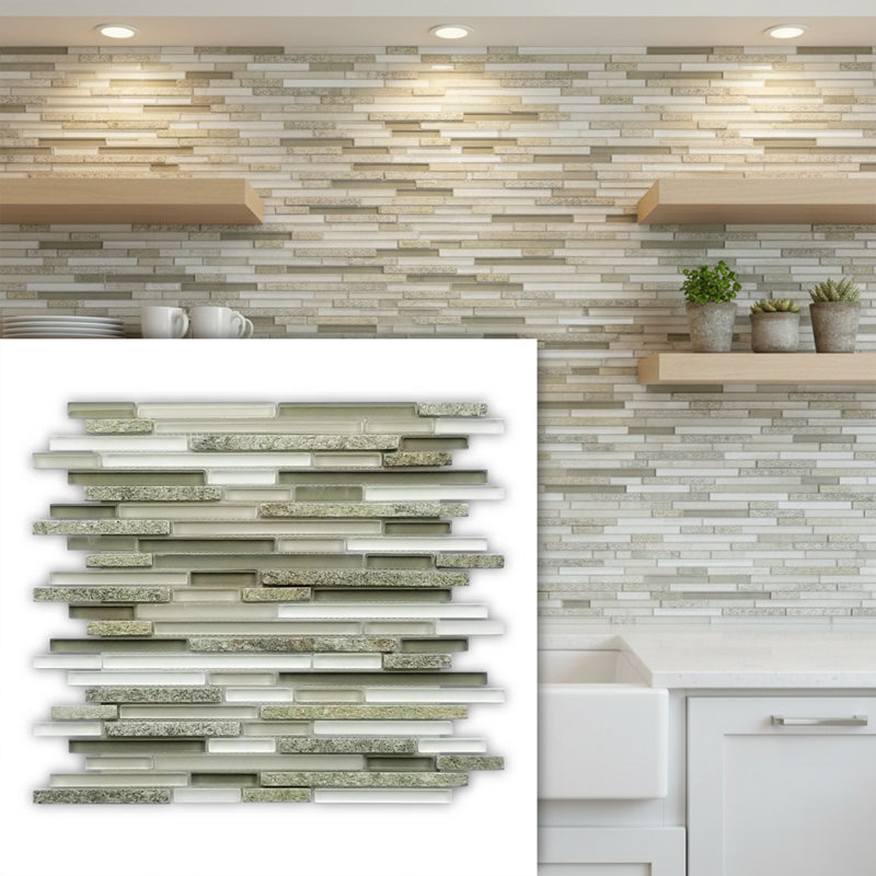 Denver 12" x 12" Natural Stone/Glass Linear Mosaic Wall & Floor Tile, Gray