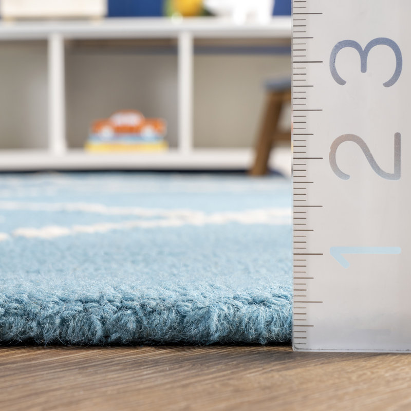 Tapis turquoise / blanc en laine Pariaman, Rectangle 5 pi x 8 pi