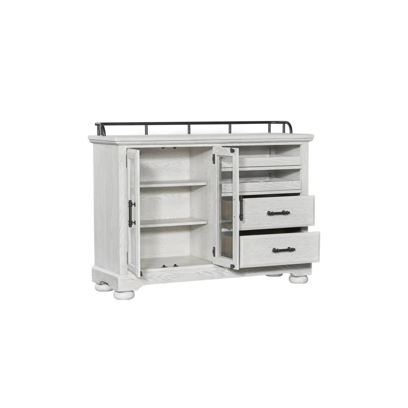 Preciado Dining Server with Wine Storage & Glass Doors – Whitewashed Elm Veneer, White