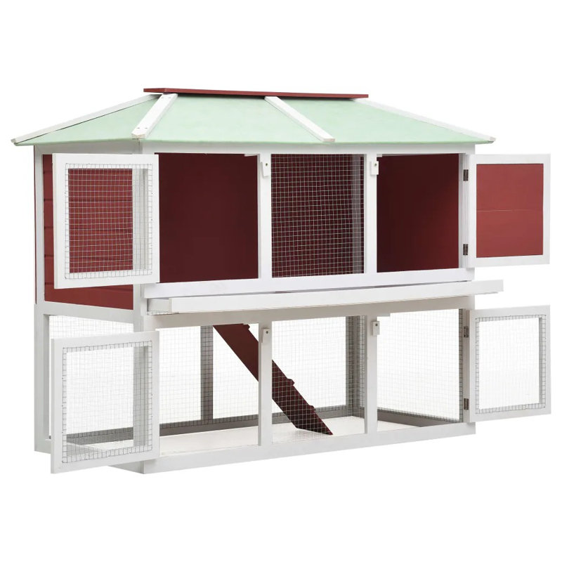 Alina Weather Resistant Rabbit Hutch, Red/White