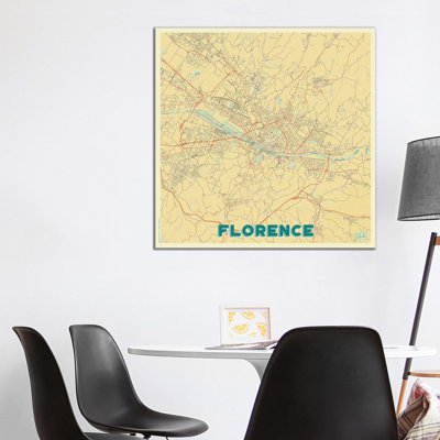 Florence Retro Urban Blueprint Map by Hubert Roguski - Wrapped Canvas Print