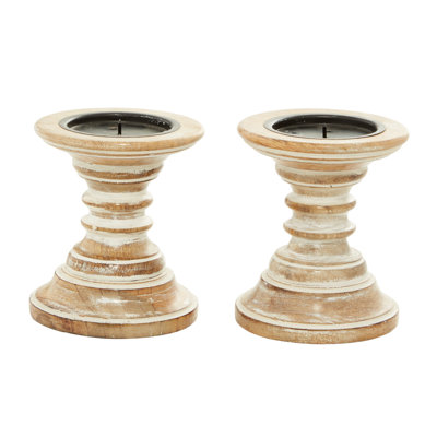 Ensemble de chandelles de table en bois 2 pièces 6 po