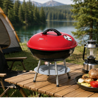 14'' Portable Tabletop Charcoal Grill, Locking Lid and Dual Vents