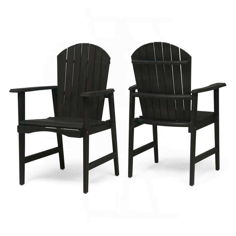 Outdoor Weather Resistant Acacia Wood Adirondack Dining Chairs (Set Of 2), Dark Gray Finish, Dark Gray