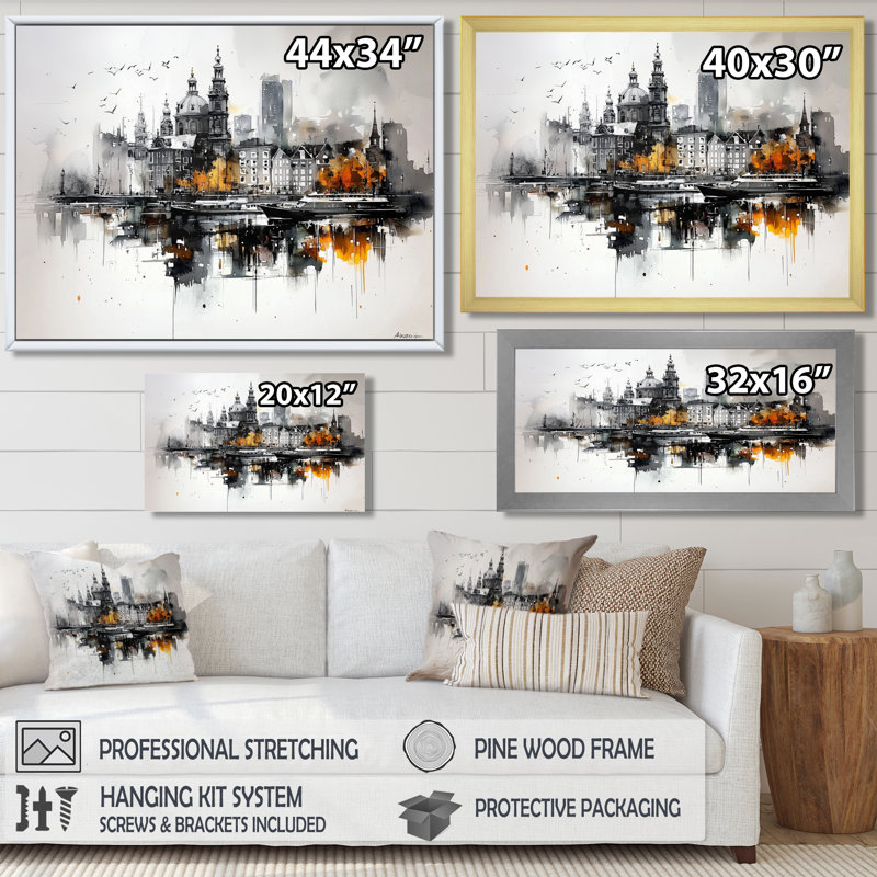 Décoration murale Amsterdam, paysage urbain majestueux - Amsterdam, H 12 po x l 20 po, Toile tendue, Ne s’applique pas