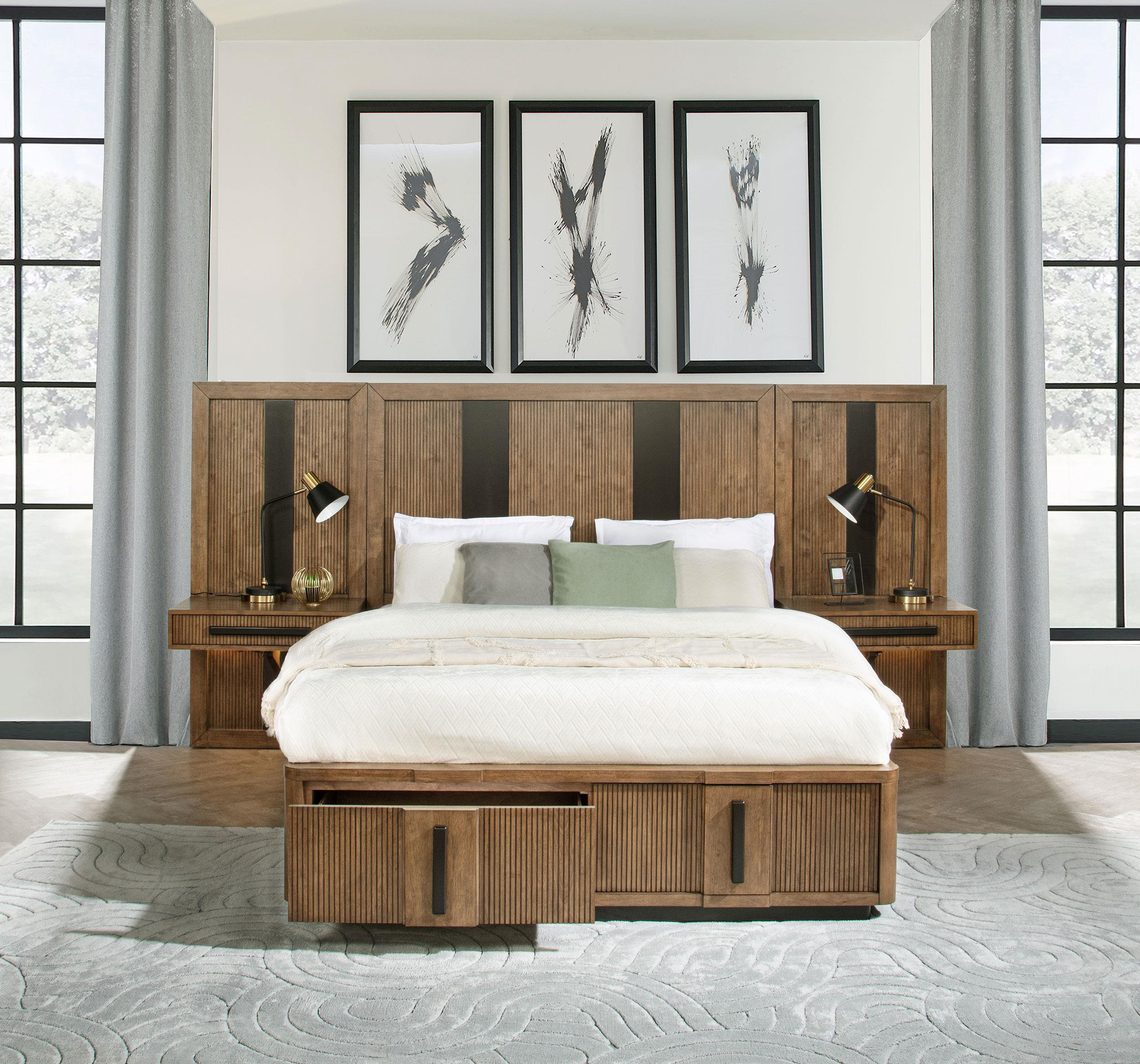 Hokku Designs Luxury Eastern King Bed - Wall Panel Storage Bed Ash ...