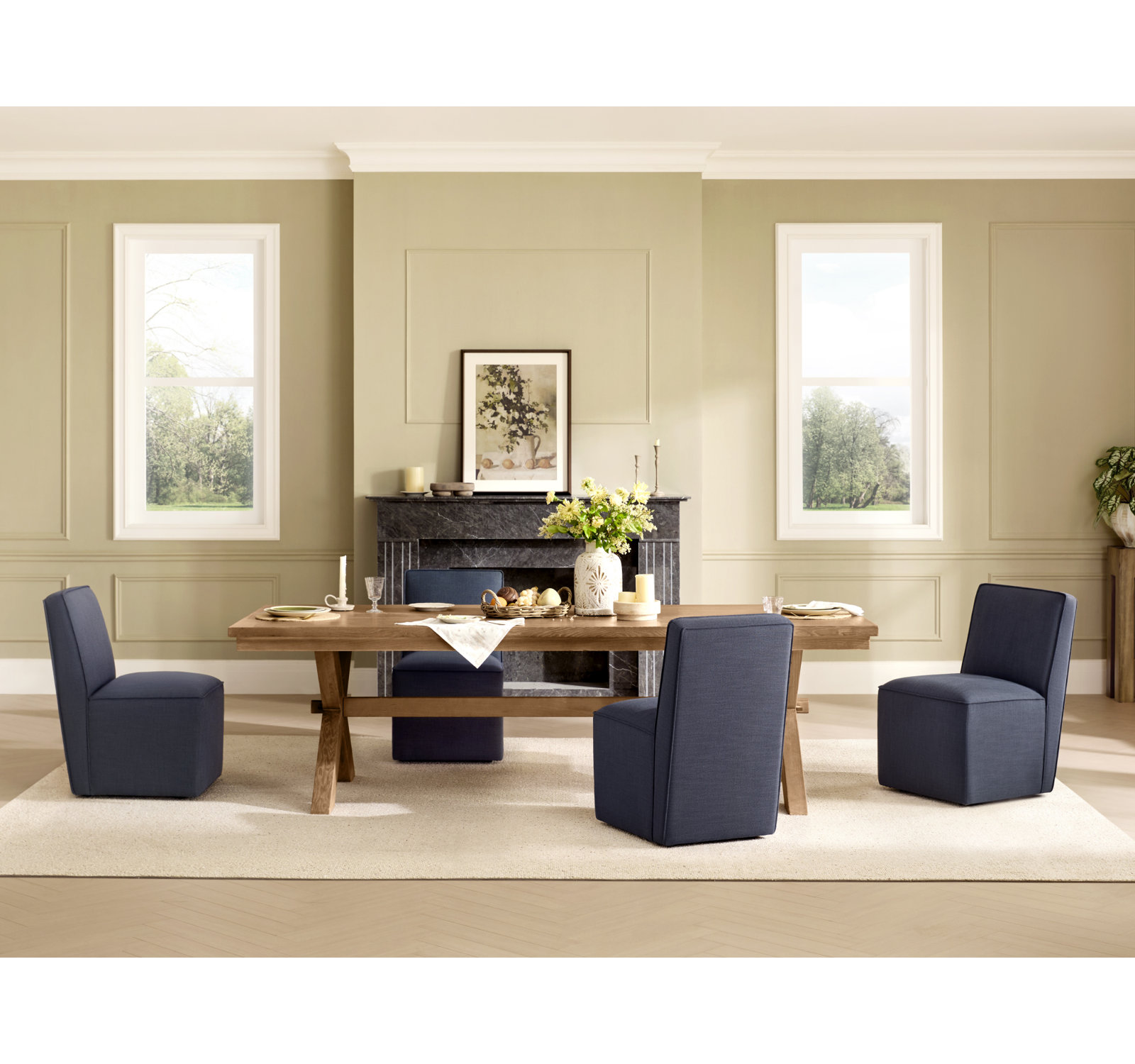 Henley Linen Dining Chair, Linen Effie Indigo