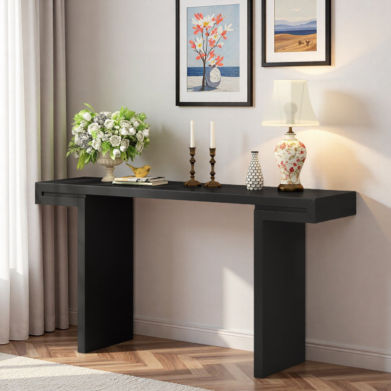Console avec lignes géométriques et pieds réglables, Noir