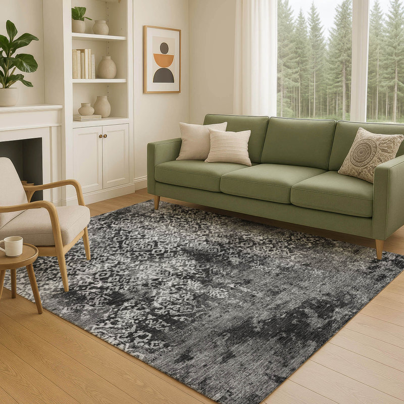 Machine Washable Indoor/Outdoor Chantille ACN2713 Casual Rug, 2 pi 6 po x 3 pi 10 po, Noir