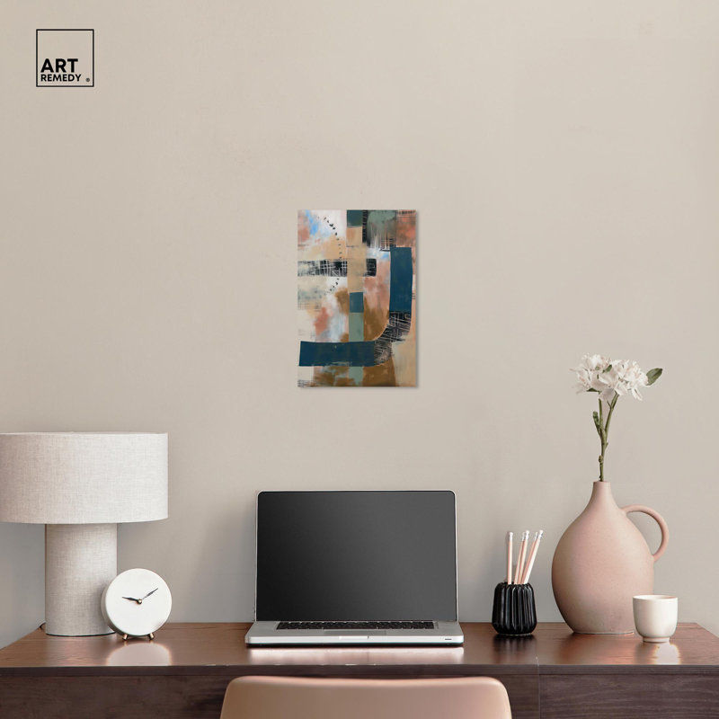Arcane Hues Abstract Wrapped Canvas Art in Blue and Beige