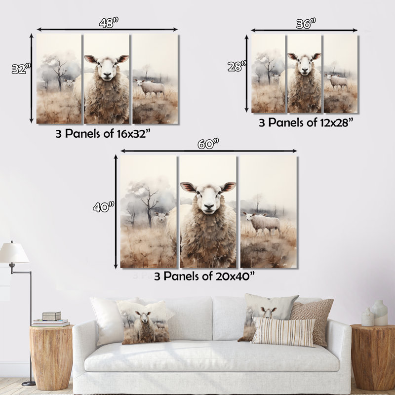 Sheep Silent Symphony - Sheep Framed Art, 34" H x 44" W x 1.5" D, Maple Floater Framed