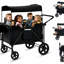 Poussette 4 places, chariot pour enfants avec sièges convertibles, repose-pieds, plateau à collation, pavillon amovible et double poignée
