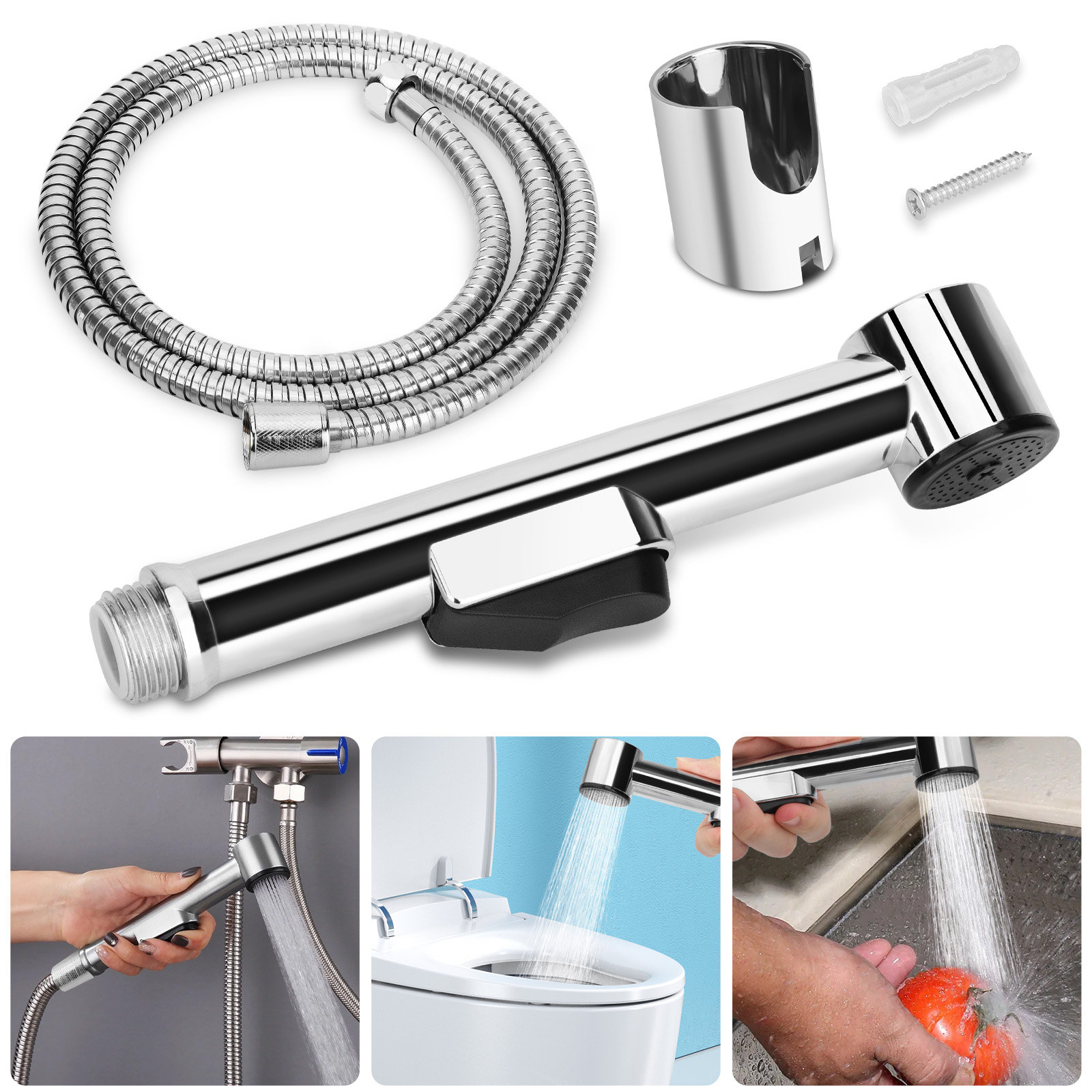 Douche Spray Kit For Women Toilet Jet Spray For WC Handheld Bidet Toilet Sprayer Jet Kit Chrome Brass No Drilling Cold Water Bidet Shower Hose - View #2