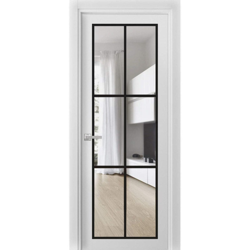 Porte française solide | Verre transparent Lucia 2366 | Poignée simple à panneau régulier | Portes de salle de bain robustes