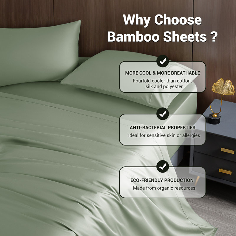 Bamboo Sheet Set, CaliKing Sheet Case Pack with 3 Additional Pieces, Sage Green