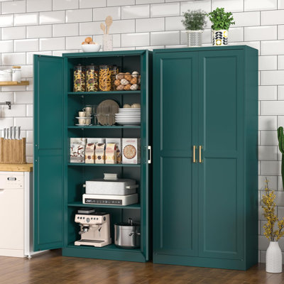 Green Kitchen Pantry Cabinet, 71 Inch Tall Metal Storage Cabinet with Doors and Shelves, Pantry Cabinets for Kitchen Storage, Freestanding Cupboard for Living, Dining Room, Assemble Required