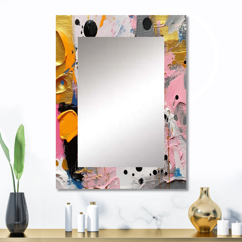 Pink and Grey Geometric I - Pink Wall Mirror Decor, 32 po x 24 po