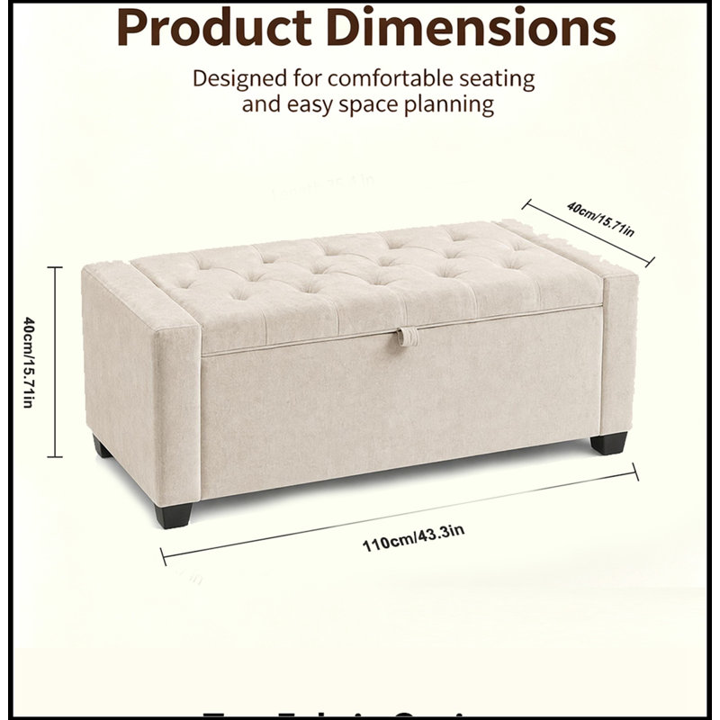 Banc rembourré avec rangement rabattable et siège capitonné, Beige