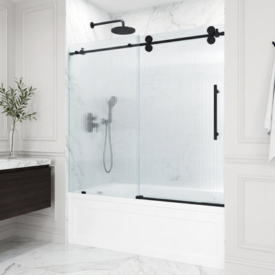 Porte de baignoire coulissante sans cadre avec verre cannelé 3/8 po l 56-60 po x H 66 po Elan