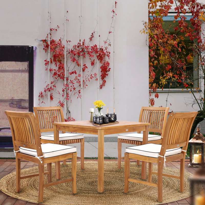 4 - Person Teak Wood Patio Dining Set with Square Table , Cushions Included