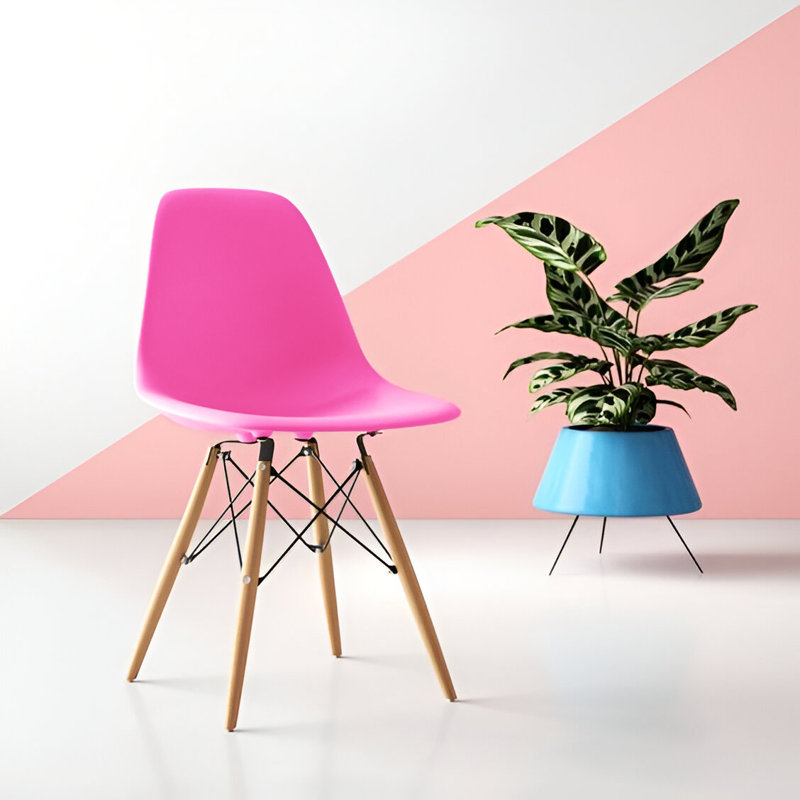 Chaise d'appoint en plastique Wrenshall, Rose foncé / naturel