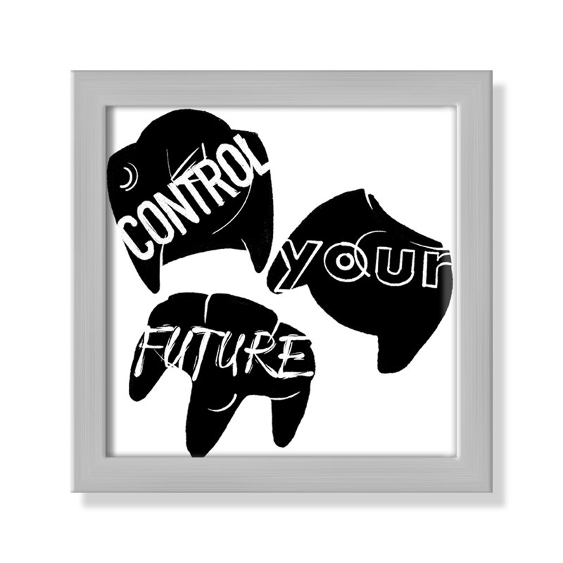 «Control your future», art encadré, H 9 po x l 9 po x P 1,19 po, Encadré de boîte argent