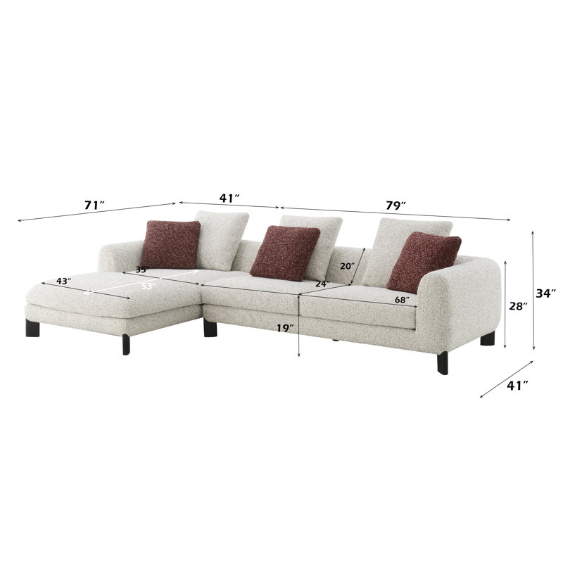 Canapé modulaire Mardi marron et beige en tweed avec 6 coussins, L 71 po, Beige bouclé