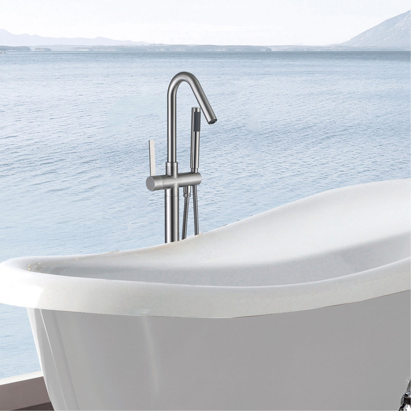 Freestanding Bathtub Faucet with Hand Shower, Brushed Nickel
