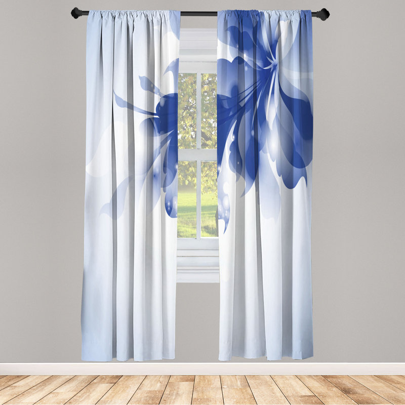 Microfiber Floral Semi-Sheer Rod Pocket Curtain Panels, 28" W x 63" L, Blue/White